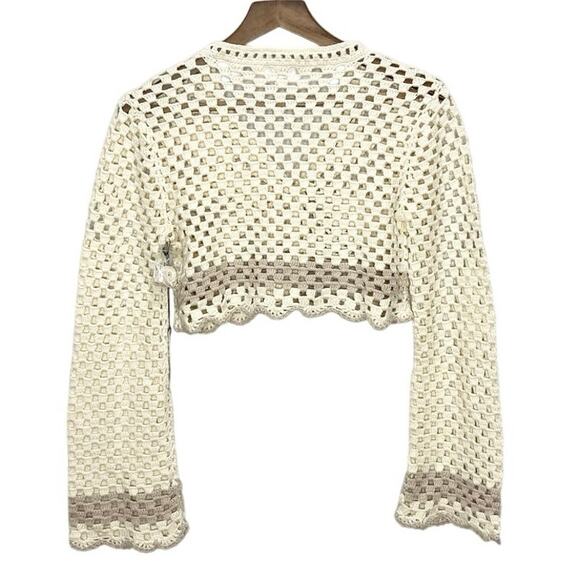 LPA Lanita Crochet Micro Cardigan In Cream Small NWT - Picture 3 of 6